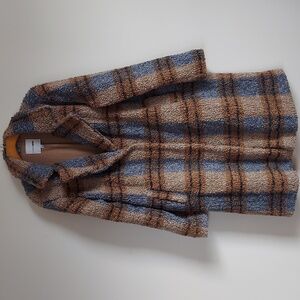 Fashion Nova Blue and Brown Plaid Teddy Jacket